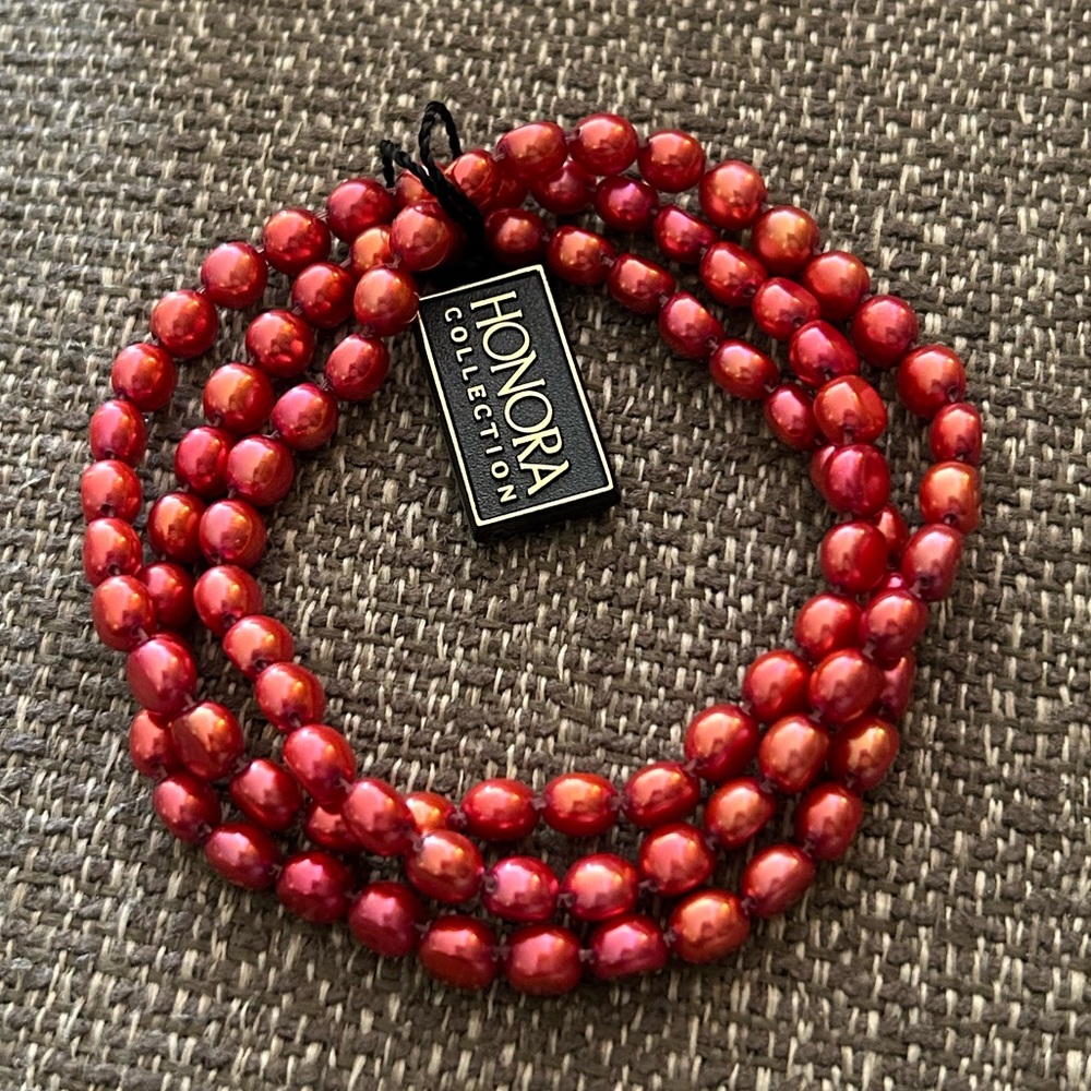 HONORA Red Pearl Triple Stretch Bracelet NWT